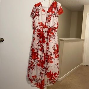 White dress with red flowers